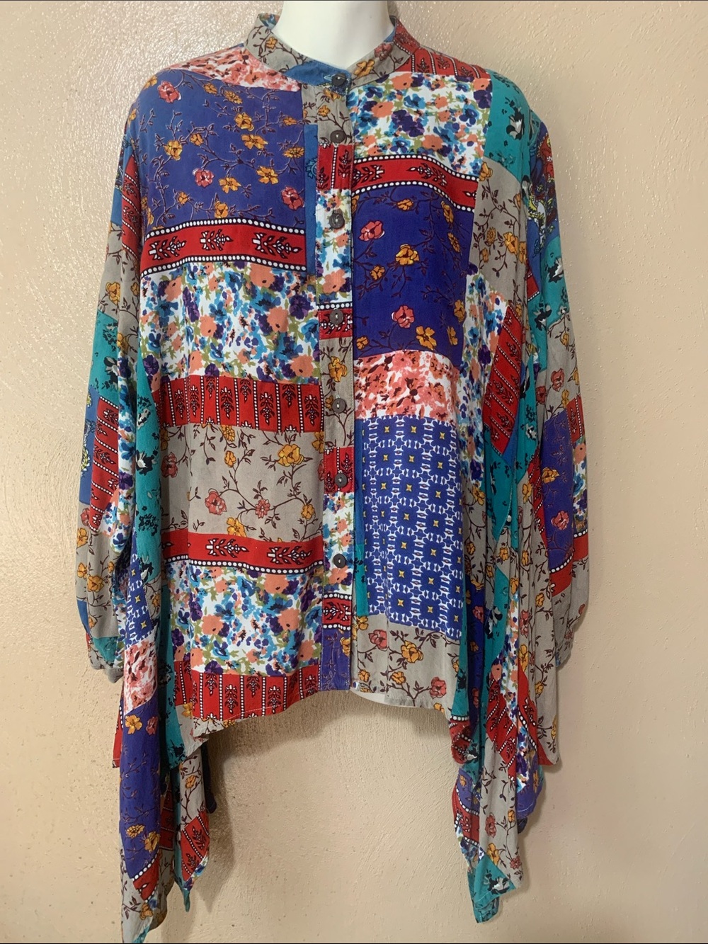 Sacred Threads S/M Multicolor Patchwork Button-Down Shirt